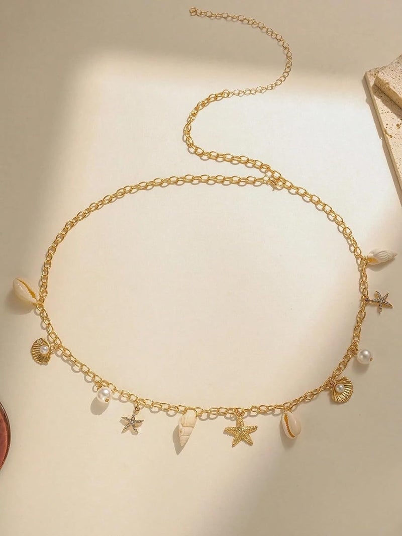 BOOSTIQ Pearl Starfish Belt Chain for Women Mermaid Starfish Seashell Waist Chain Summer Hawaiian Waist Chains Beach Jewelry Mermaid Costume Accessories Halloween Pirate Jewelry - Image 5